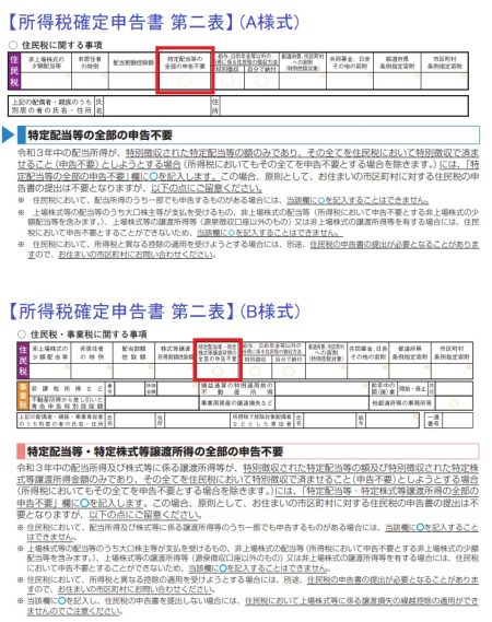 住民税に関する事項(特定配当等・特定株式等譲渡所得の全部の申告不要)